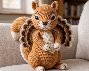 Eichhörnchen Häkelanleitung PDF, Amigurumi Waldtier Muster, Kuscheltier Häkeln, Gestreifter Schwanz Fan, Digitaler Download