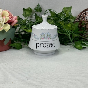 Upcycled Profanity Sugar Bowl 3.5" Prozac Funny Sassy Humor Kitsch Apothecary