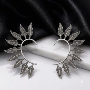 925 Stamped Silver Leaf Ear Cuff Earrings Boho Statement Ear Wrap | Wedding Gift