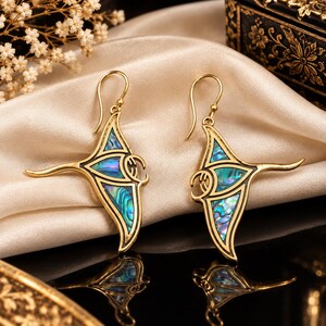 Iridescent Shell Earrings | Gold Dangle Earrings | Abalone Inlay Earrings | Boho Statement Jewelry | Ocean Inspired Earrings | Gift for Her