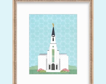 Boston LDS Temple Illustration Paper Collage Wall Art digital download