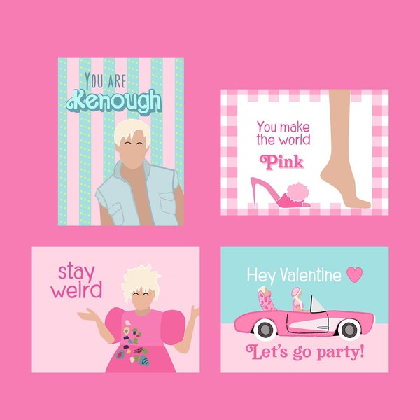 Pink Movie Doll Party Weird Classroom Valentine's Day Cards Instant Download Printable Files
