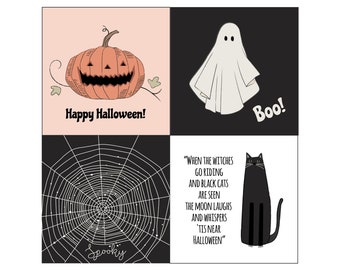 Spooky Vintage Halloween Pumpkin, Ghost, Spider Web and Black Cat Cards and Tags