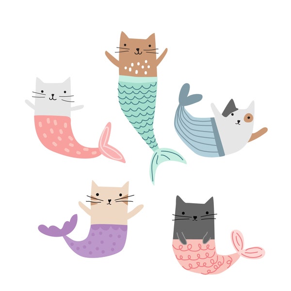 Purr-maid wall art - kitty mermaid posters for wall decor