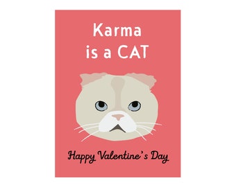 Karma is a Cat Valentine's Day Classroom Cards Pink Red Turquoise