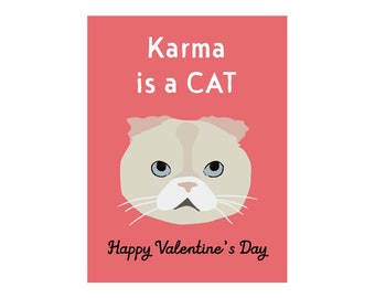 Karma is a Cat Valentine's Day Classroom Cards Pink Red Turquoise