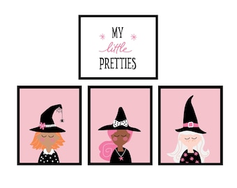 Pink Witch Faces Halloween Decor Wall Art Posters