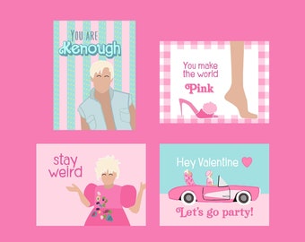 Pink Movie Doll Party Weird Classroom Valentine's Day Cards Instant Download Printable Files