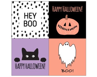 Happy Spooky Pumpkin, Ghost and Black Cat Halloween Cards and Tags