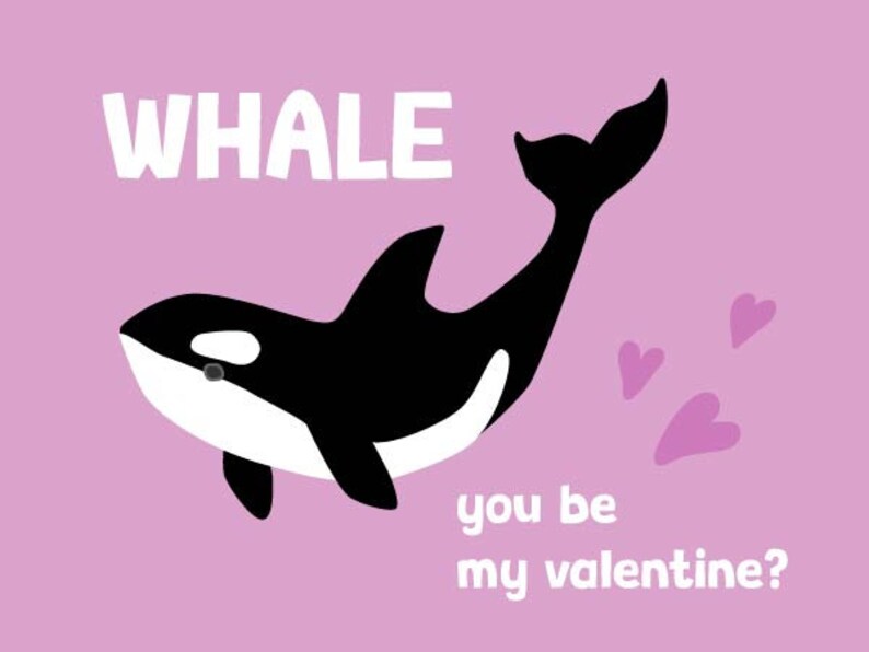 Orca Whale Classroom Valentine's Day Cards in Bright Colors Instant Download image 3