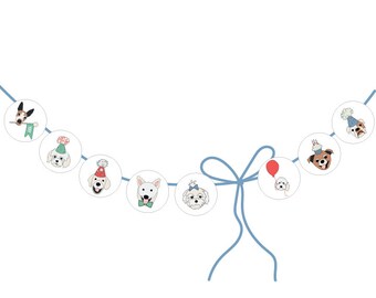 Birthday Puppies Blue Circles - for Banner and Tags