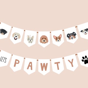 Banner di compleanno per cuccioli di cane, decorazione "Pawty" neutra, download digitale