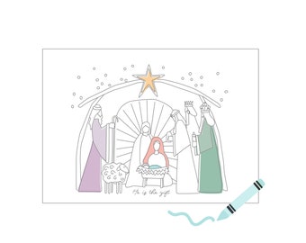 Christmas Holiday Nativity Coloring Cards Instant Download