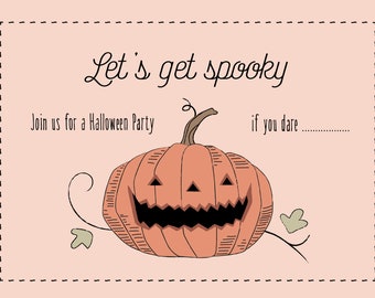 Vintage Halloween Party Invitations with pumpkin, ghost, moon. black cat