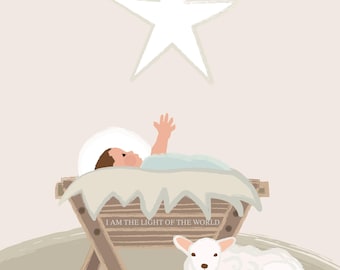 Away in a Manger Christmas Nativity Art with Baby Jesus