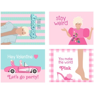 Pink Movie Doll Party Weird Classroom Valentine's Day Cards Instant Download Printable Files image 6