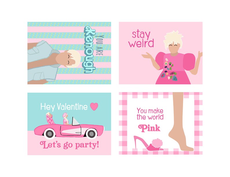 Pink Movie Doll Party Weird Classroom Valentine's Day Cards Instant Download Printable Files image 6