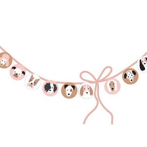 Puppy Dog Faces Birthday Party Circles for Banner and Straw Tags - tan pink and white backgrounds - original pups