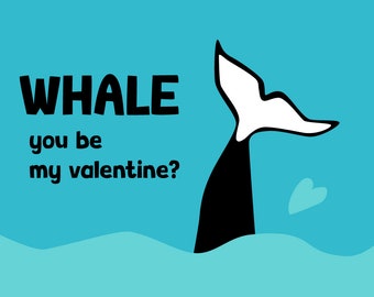 Orca Whale Classroom Valentine's Day Cards Instant Download