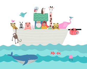Noah's Ark Wall Art Bible Illustration for Posters, Cards, Kids' Room Decor