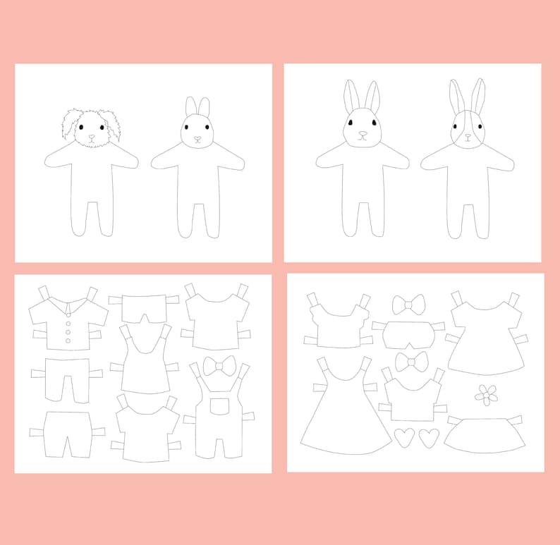 Bunny Paper Dolls Coloring Pages - Etsy
