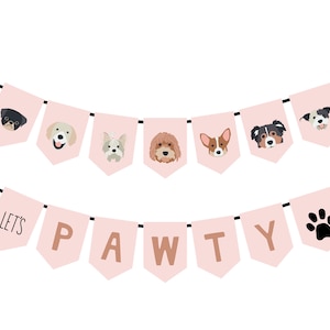 Puppy Dog Birthday Party Pink Banner for Cute Pawty Puppy Faces 2.0, Words, Let's Pawty image 1
