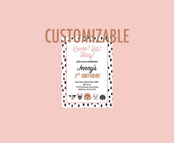 Custom Puppy Birthday Invitation: Come Sit Stay Pawty (Digital Download)