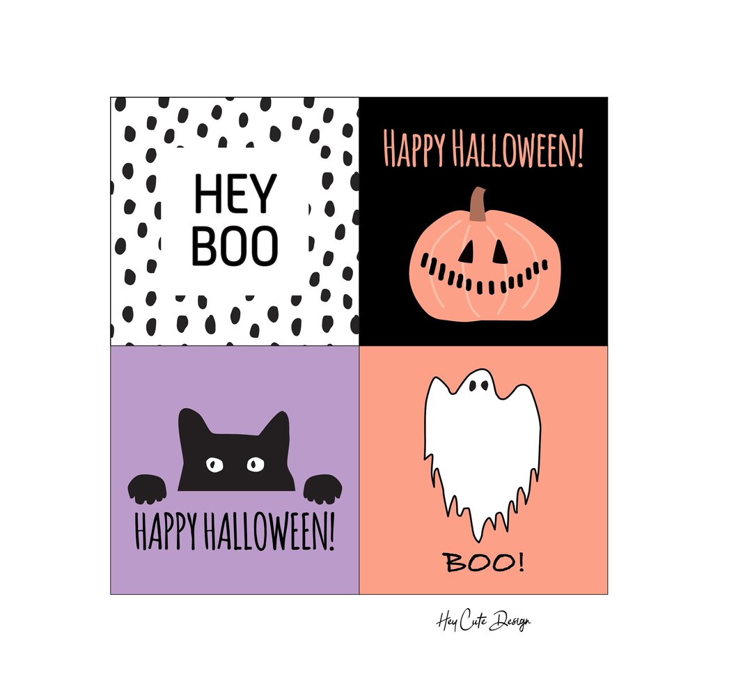 Happy Spooky Pumpkin, Ghost and Black Cat Halloween Cards and Tags - Etsy
