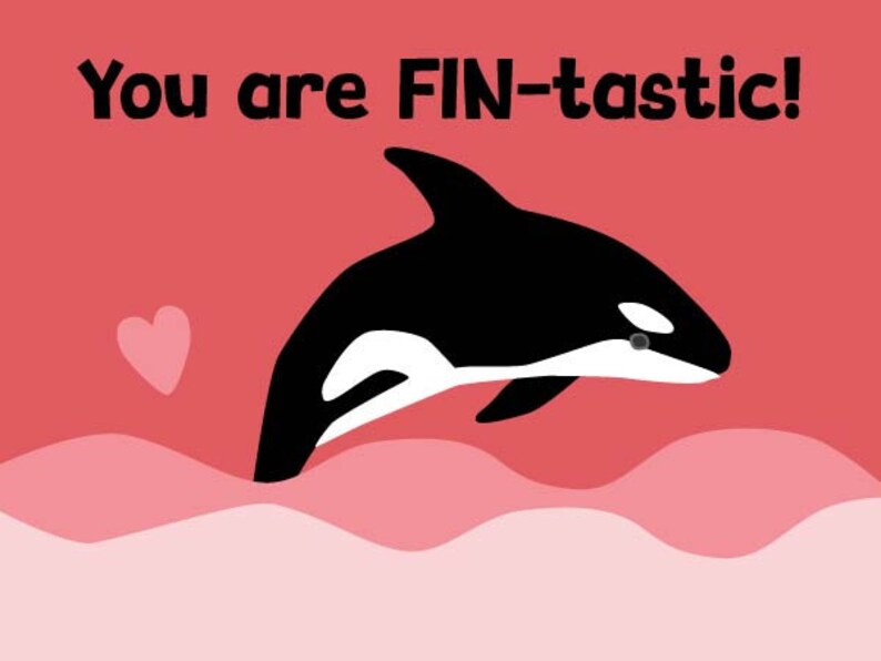 Orca Whale Classroom Valentine's Day Cards in Bright Colors Instant Download image 2