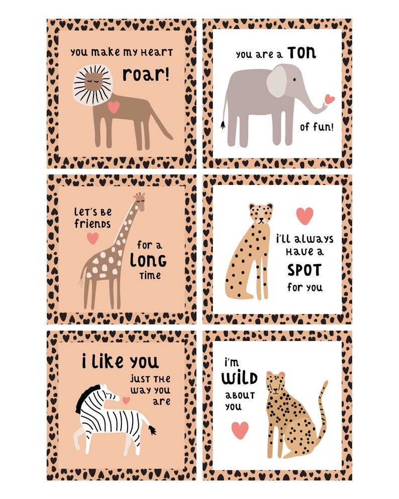 Wild Animal Printable Valentine Cards - Etsy