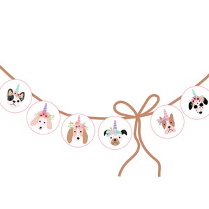 Uni Pups Unicorn Puppy Dog Face Circles for Cupcake Toppers Banner Wall Art Birthday Party Decorations - original pups