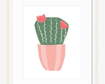 Pastel Cactus Flower Wall Art Collection