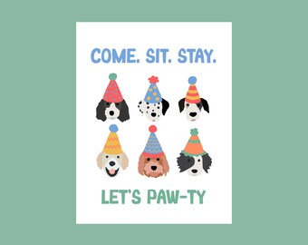 Puppy Dog Birthday Party Bright Banner for Cute Pawty  - Puppy Faces, Words, Let's Pawty