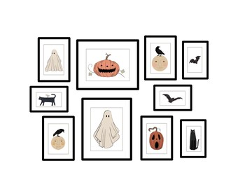 Vintage Halloween Illustrations: Spooky Ghosts, Bats, Pumpkins Digital Download