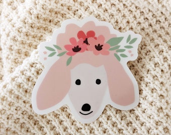 Poodle with Flower Crown waterproof sticker - waterbottle sticker