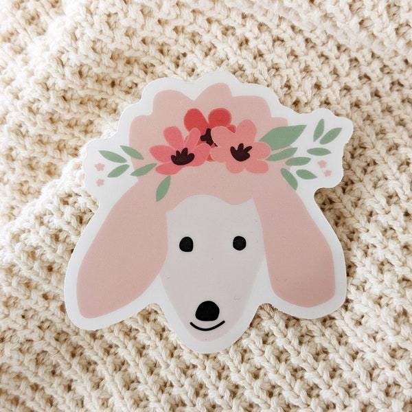 Poodle with Flower Crown waterproof sticker - waterbottle sticker