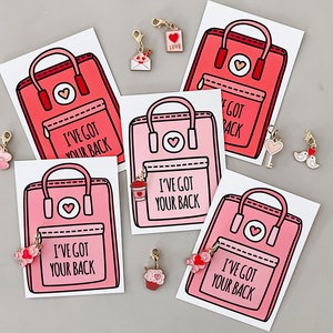 Cute Pink Backpack Valentine's Day Classroom Card perfect for adding darling Charms image 1