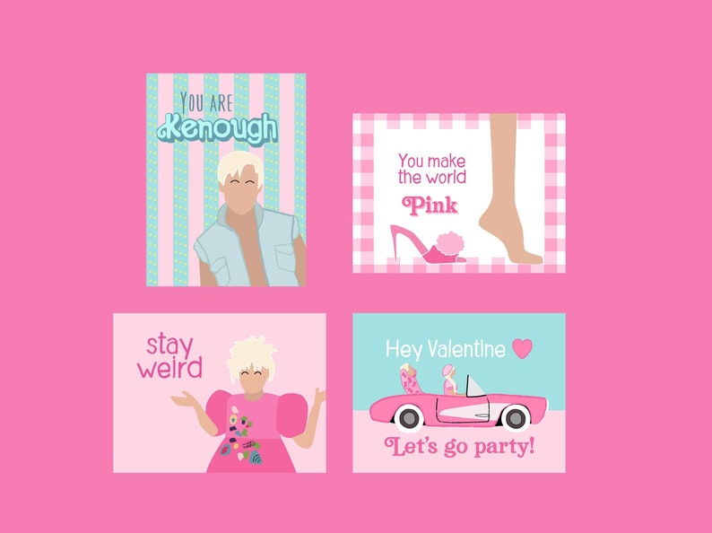 Pink Movie Doll Party Weird Classroom Valentine's Day Cards Instant Download Printable Files image 1