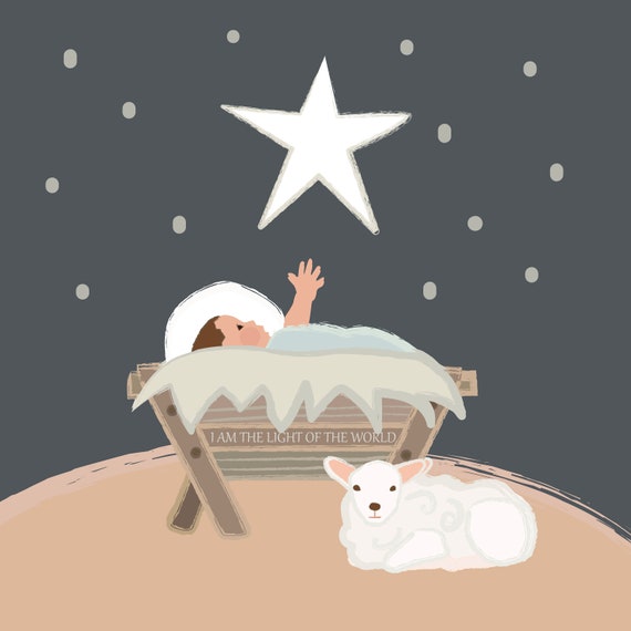 Away In A Manger Christmas Nativity Art With Baby Jesus Etsy