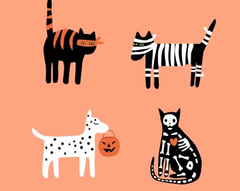 Halloween Pups and Cats wall art