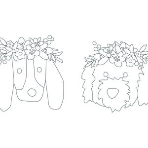 Flower Puppies Coloring pages 5x7