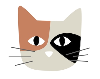 Kitty Cat Faces Simple Cute Neutral Wall Art Posters Cards