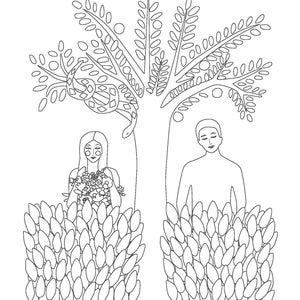 Adam and Eve coloring page, Bible coloring page, Christian art