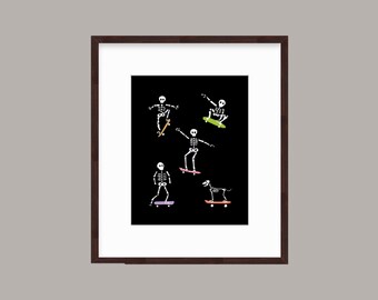 Spooky Skeletons on Skateboards Posters Halloween Decor