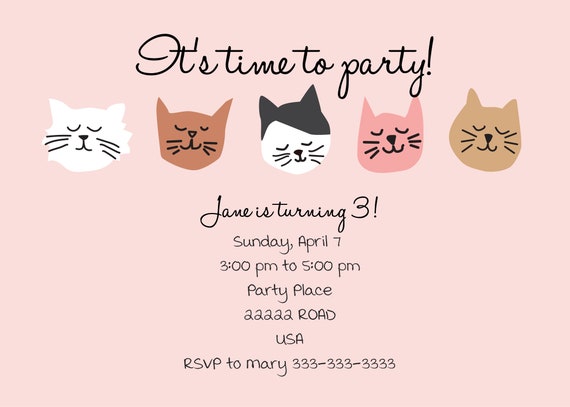 Customized Kitty Birthday Party Invitation Kitty and Friend 