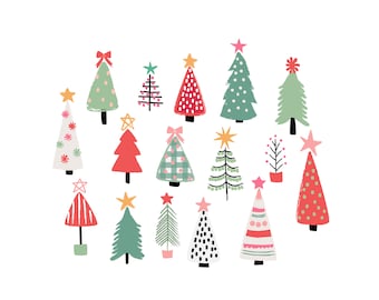 Merry and Bright Holiday Christmas Trees and Word Art Collection