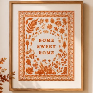 Home Sweet Home Cross Stitch Pattern Autumn Sampler Fall Leaves Embroidery Halloween Decor Cottagecore Thanksgiving Gift Instant Download