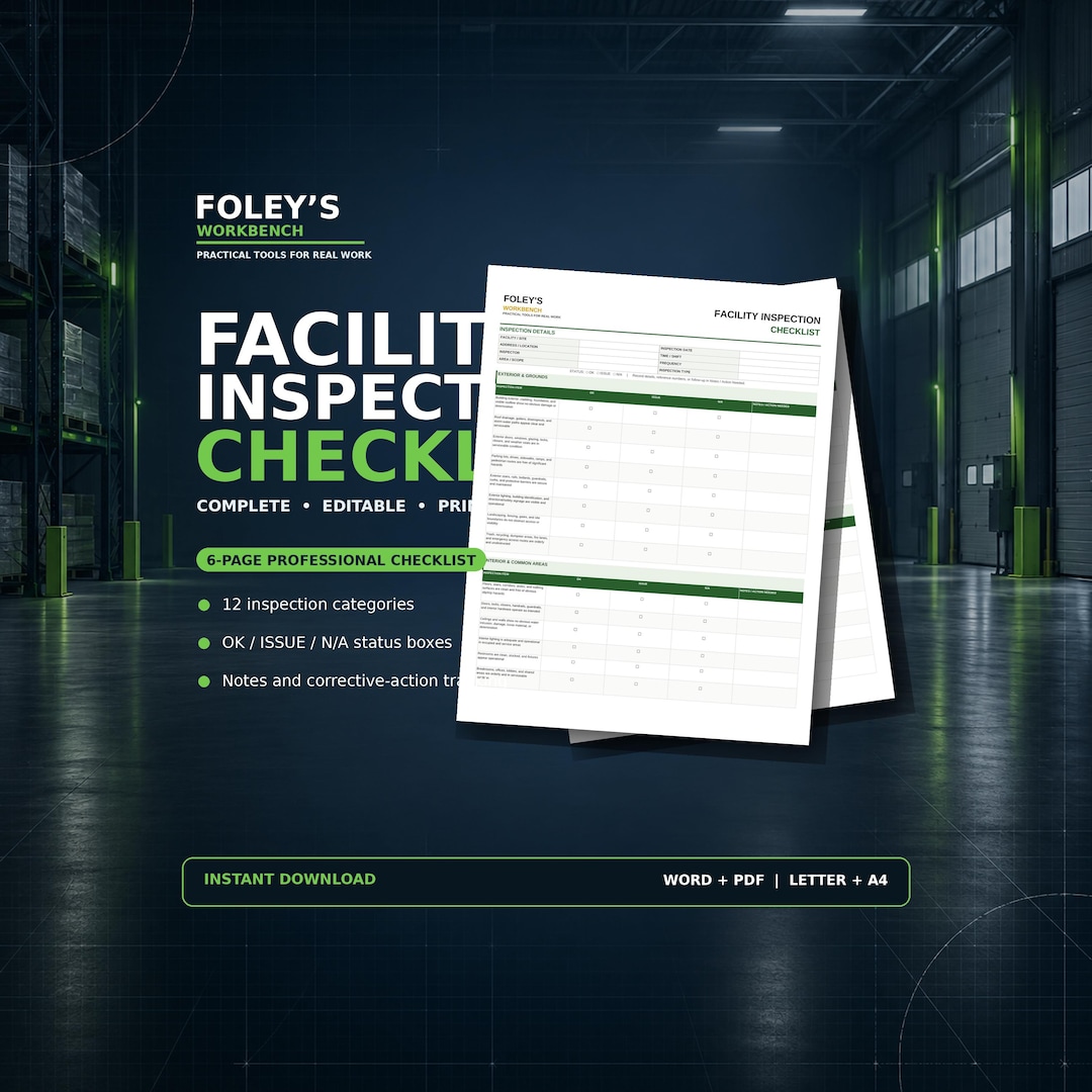 Facility Inspection Checklist Template, Editable Word & Printable PDF ...