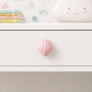 Pink Ceramic Seashell Cabinet Knobs, Fluted Scallop Drawer Pulls (55mm)