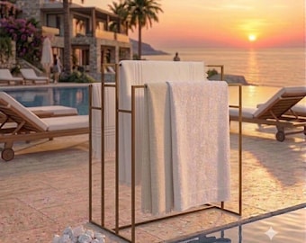 Handmade Metal Pool Towel Rack, Freestanding Modern Outdoor Towel Stand